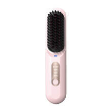 Tragbare kabellose ionische Haarglättungsbürste für den Heimgebrauch Pink