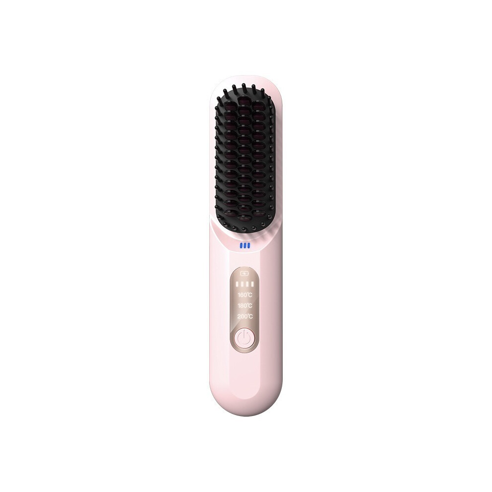 Inf Pink Portable Wireless Ionic Hair Straightening Brush For Home Use