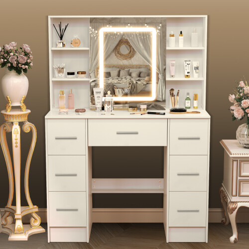 Vanity Makeup Desk with 7 Drawers Dresser Table
