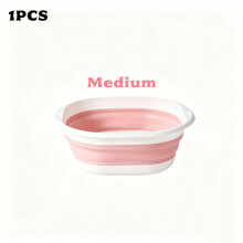 (Medium Pink) Extra Large Thickened Plastic Foldable Wash Basin Durable Collapsible Tub Space Saving Design