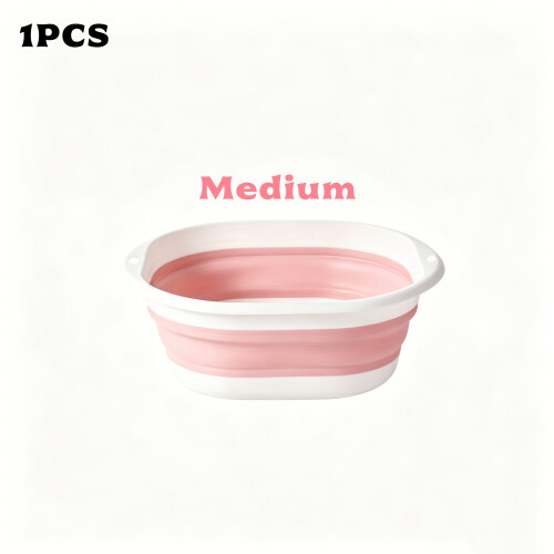 (Medium Pink) Extra Large Thickened Plastic Foldable Wash Basin Durable Collapsible Tub Space Saving Design