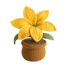 Small Crochet Lilies Potted Plant Artificial Knitted-Yellow