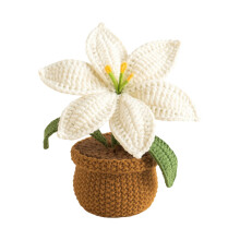 Small Crocheted Lilies Potted Plant Cotton Knitted-White