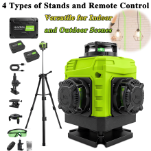 16-Line 4D Green Laser Level, Dual Battery Tripod Set, Digital Display