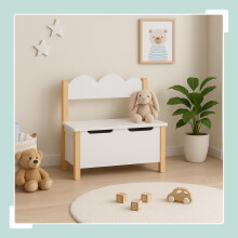 Kinderbank met opbergruimte en speelgoedkist, met scharnierend deksel.