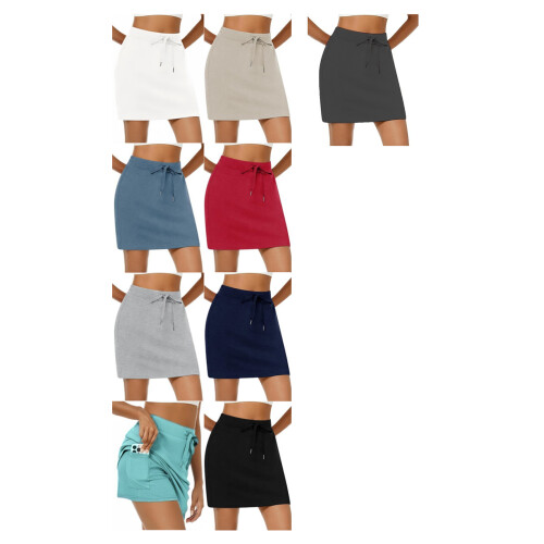 Athletic Skirt Adjustable Drawstring Casual Exercise-Beige L 2