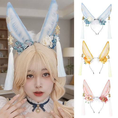 Adorable Floral Embroidered Rabbit Ears-Light curls up 2