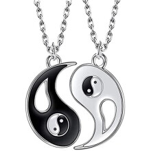 Pendant Necklace - Unspecified - Tai Chi Yin Yang - 2 PCS - Alloy - Gold Steel