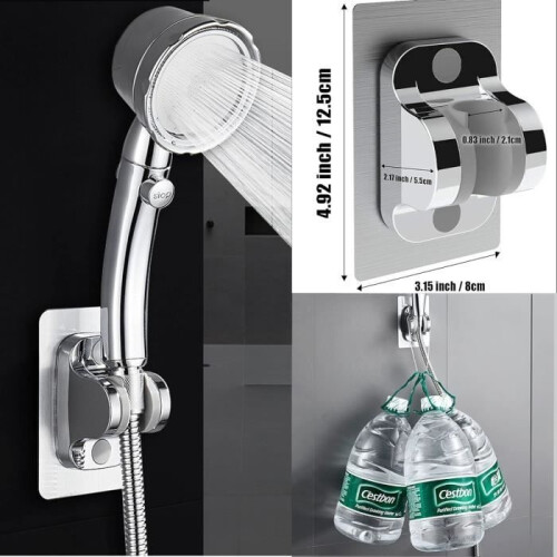 Shower Head Holder  Strong Adhesive  Silver  Adjustable Angle  Pack of 2  12 cm 2