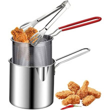 Mini Japanese Tempura Fryer Stainless Steel with Basket, for Frying Chicken Feet, Dried Fish, French Fries