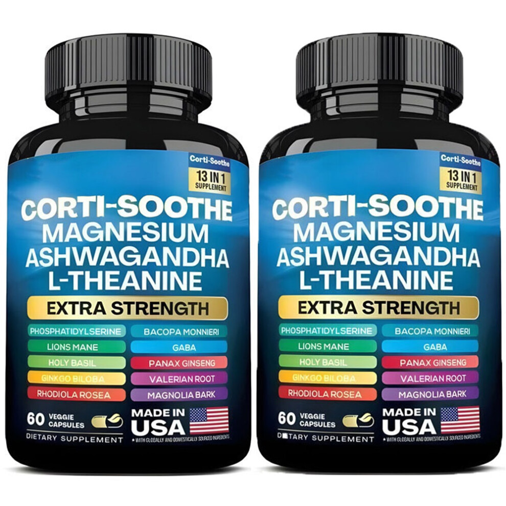 (2 bottles (120 capsules)) L-Theanine Testosterone Ginseng Magnesium Lions Mane Ashwagandha Max Strength