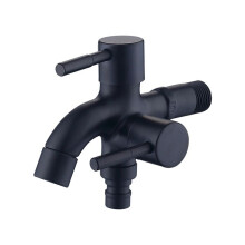 Bathroom Faucet, Dual-Purpose Faucet 1 Inlet 2 Outlets, Stainless Steel, for Mop Sinks, Washing Machines Black