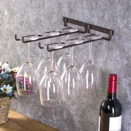 Hanging stemware rack for under-shelf storage