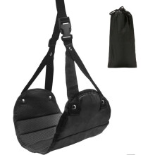 airplane footrest, hammock, portable, carry-on, height adjustable, travel accessories, hammock footrest, black