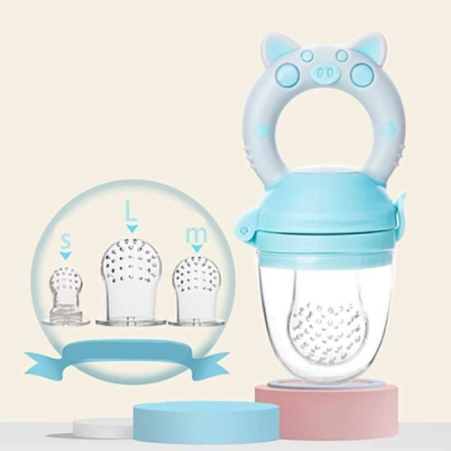 Samber Baby Silicone Fruit Feeding Ring Nibbler Pacifier - M - Pink + Blue 2