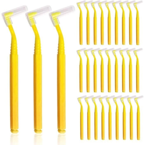Interdental Brushes - Unspecified - Yellow - 30 Pieces - Long Handle - Dust Cap 1