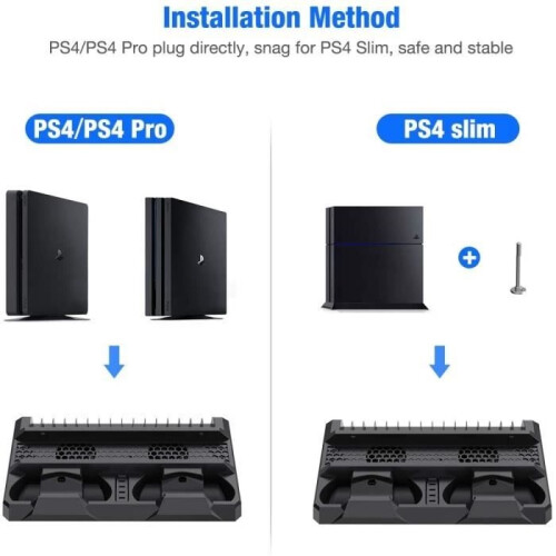 PS4 Stand with Fan, for PS4/PS4 Pro/PS4 Slim, Charging Station with LED Indicators, PS4 Controller Holder 2
