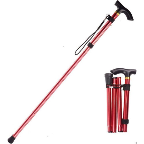 Walking Stick - Unisex - Foldable - Lightweight - Adjustable - Red