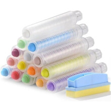 Dustless Chalk Set of 15 - Unknown Brand - Holder Included - 12 Colors - Whiteboard Eraser