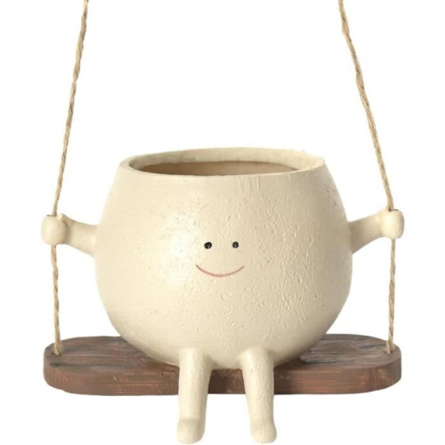 Flower Pot - Swing Face - White - Round - Plastic - For Indoor Plants