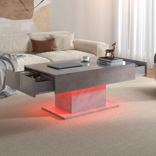Grey Led Coffee Table with 2 Storage Drawers