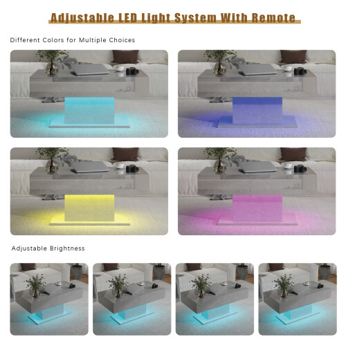 Grey Led Coffee Table with 2 Storage Drawers 2