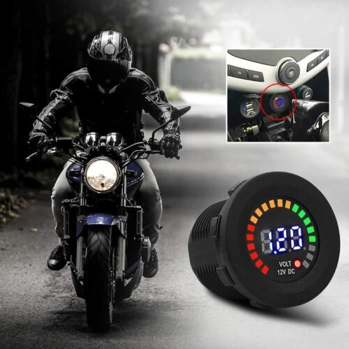 12V Motorcycle Voltmeter LED Digital Display Waterproof Meter Gauge Black 2