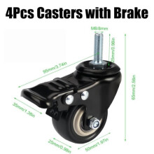 Pieces M8x25mm Threaded Stem Swivel Casters, 50mm Heavy Duty Furniture Casters, Swivel Casters with Brake, Casters