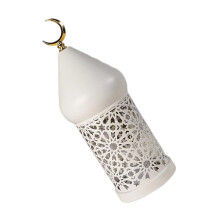 White Metal LED Candle Lantern With Artistic Carving Ideal-S