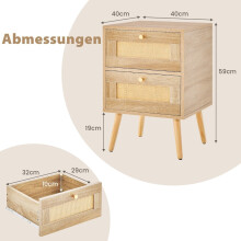 Rotan nachtkastje set, boho stijl, 2 lades, houten poten