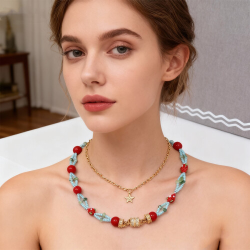 Collier de perles pendentif en forme de fruit végétal en-fraise 2
