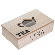Wooden Tea Chest Box with Lid 6 Compartments Khaki Tea Bag Organizer