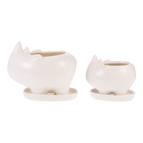 3Pcs White Ceramic Flower Pots with Tray for Succulent Plants