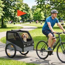 (Grey) PawHut Dog Bike Trailer for Small & Medium Pets with 20" Rubber Wheels