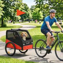 (Red) PawHut Dog Bike Trailer for Small & Medium Pets with 20" Rubber Wheels