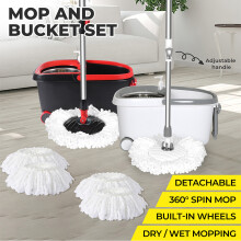 (White) Cleanflo Spin Mop Set 360 Wet/Dry Stainless Steel