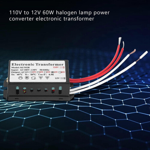 110V to 12V 60W Halogen Light Power Supply Converter Electronic Transformer Black 1