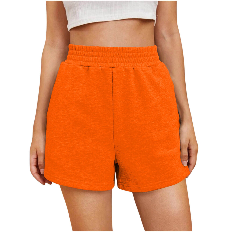 Orange WomenâS High Waist Sweat Shorts With Drawstring &- S