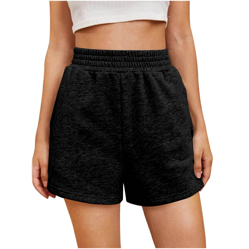 Black WomenâS High Waist Sweat Shorts With Drawstring &- S