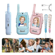 (Blue and Pink) 2 Pack Kids Video Walkie Talkies, Rechargeable Handheld Video Intercom for Indoor Outdoor Family Games