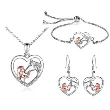 (1 pcs Bracelet) Set di gioielli da donna con cavallo: collana, bracciale e orecchini in argento sterling.