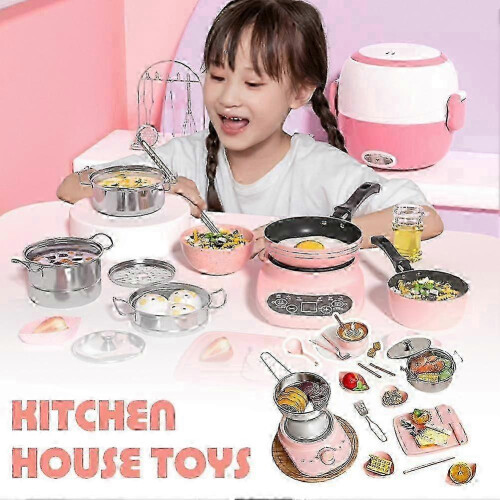(Pink) Real Cooking Kitchen Set 2025 Kids Mini Kitchen Toys 2