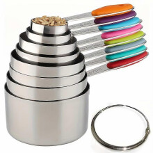 (Set Of 8 Measuring Cups) Set di 5/8/10/13 pezzi di misurini e cucchiai dosatori in acciaio inox con manico in silicone