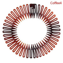 (Coffee, 4) Fascia per capelli da donna in plastica elasticizzata a cerchio completo con denti a rombo flessibili