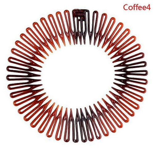 (Coffee, 4) Women's Plastic Full Circle Stretch Diamond Flexible Comb Teeth Headband