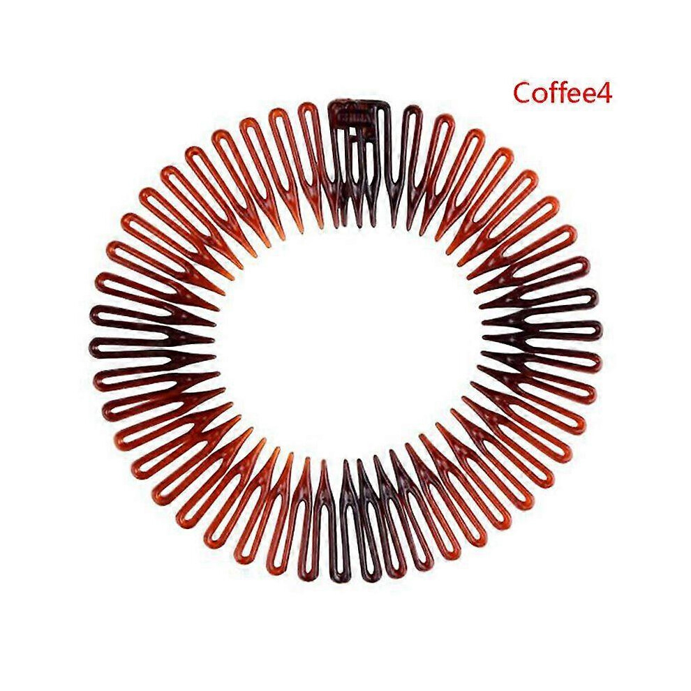 (Coffee, 4) Women's Plastic Full Circle Stretch Diamond Flexible Comb Teeth Headband