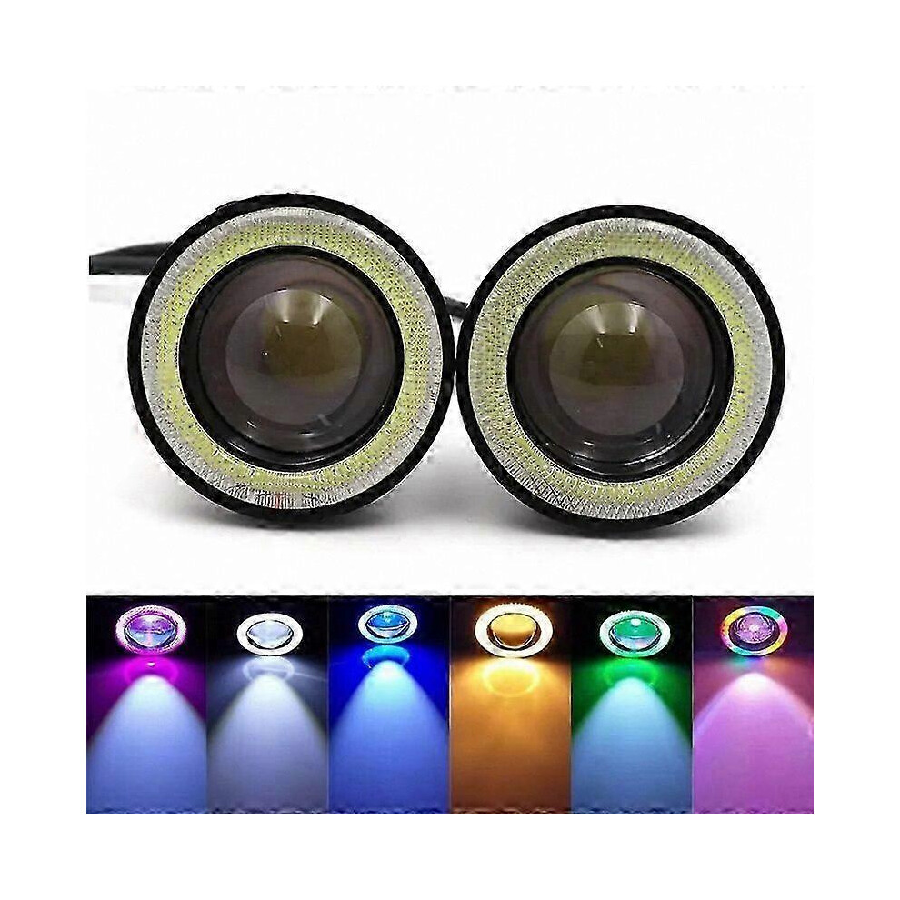 (Rgb, 3.0 Inch) 2Pcs Universal Cob Led Fog Lights 12V 3.0 Angel Eyes Drl Lamps 64/76/89Mm Multi-Color 5996097202289