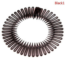 (Black, 1) Fascia per capelli da donna in plastica elasticizzata a cerchio completo con denti a rombo flessibili