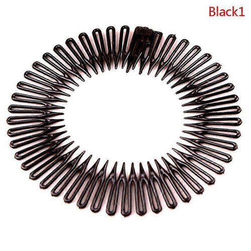 (Black, 1) Women's Plastic Full Circle Stretch Diamond Flexible Comb Teeth Headband