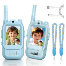 (Blue 2PCS) 2 Pack Kids Video Walkie Talkies, Rechargeable Handheld Video Intercom for Indoor Outdoor Family Games
